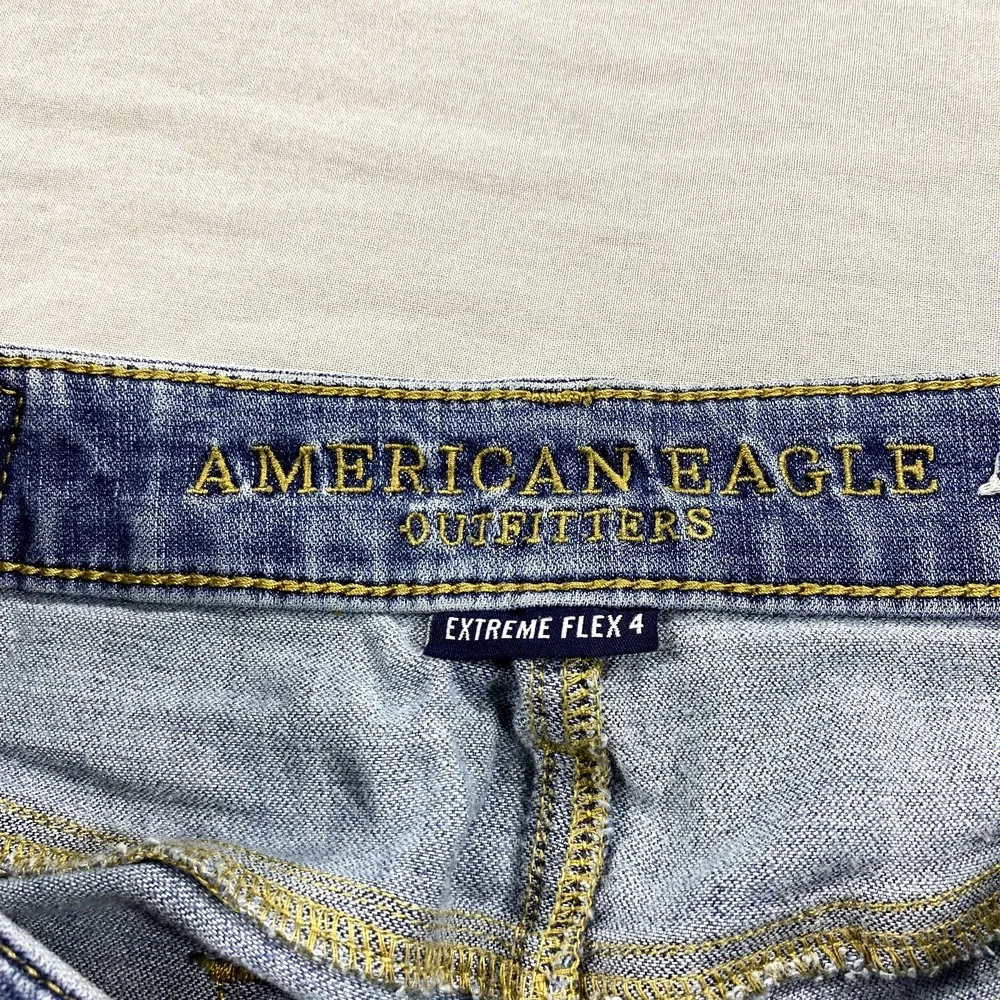 American Eagle Jeans Mens 30x33 Blue Denim Slim Extreme Flex Skinny Distressed ^